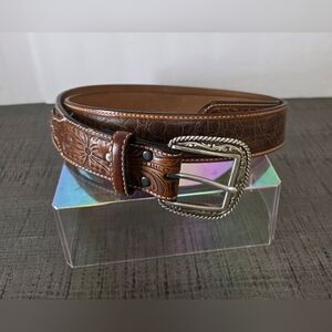 Brown Leather Embossed Belt